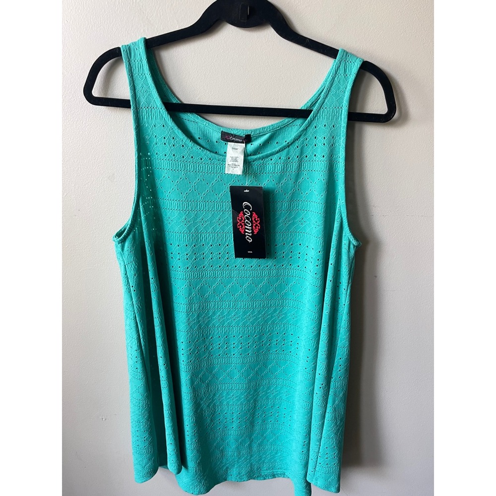 Cocomo Teal Green Eyelet Diamond Pattern Sleeveless Tank Top casual career chic